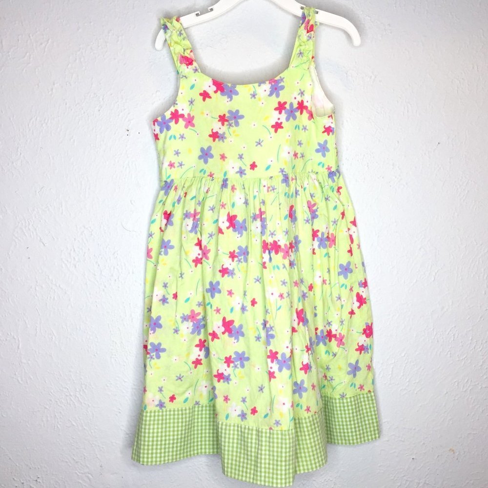 Blueberi Boulevard, girl's size 6x, 100% cotton sundress in lime green w/flowers